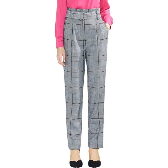 Vince Camuto Paperbag Window pane Glen Belted Plaid Pants - Picture 1 of 10
